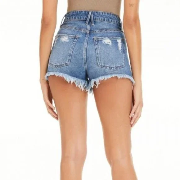 Good American NWT Bombshell Short Chewed Pockets in Blue686 size 15